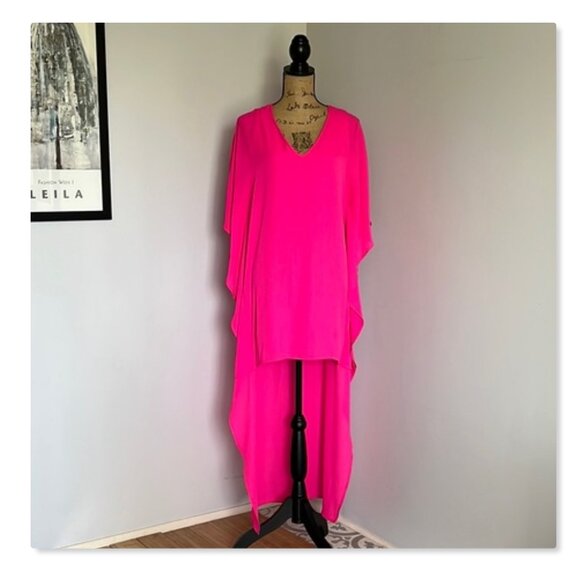 Adrienne Hot Fluorescent Pink High Low Dress Coverup Top Sz S - Picture 2 of 13